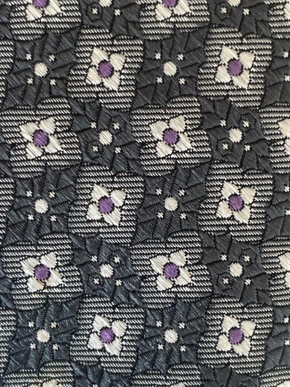 NWT Brooks Brothers Silk Gray and Purple Tie with Geometric Floral-Type Pattern